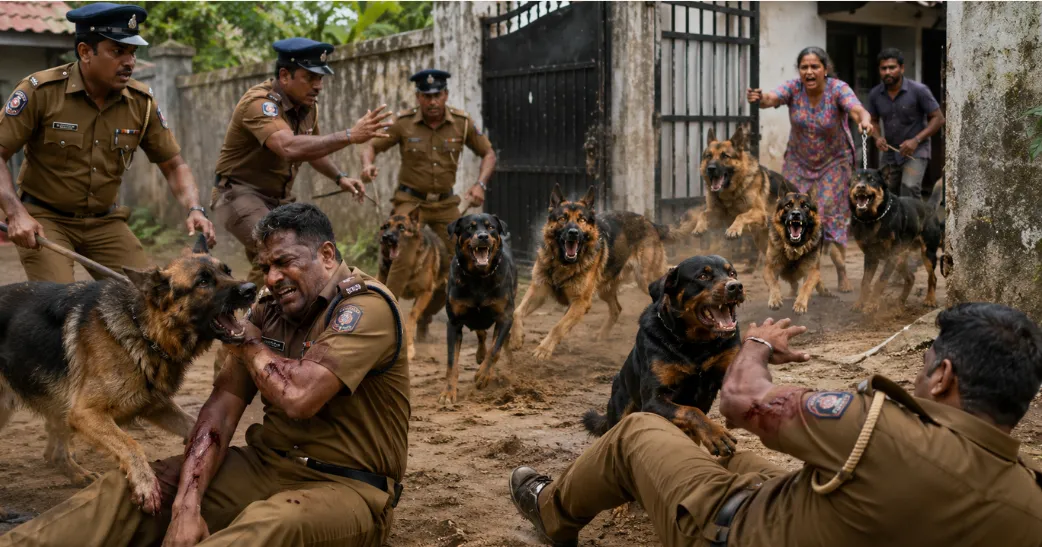 சட்டவிரோத மதுபான சோதனையில் பரபரப்பு…!பொலிஸார் மீது 8 கொடூர நாய்கள் ஏவி தாக்குதல்.