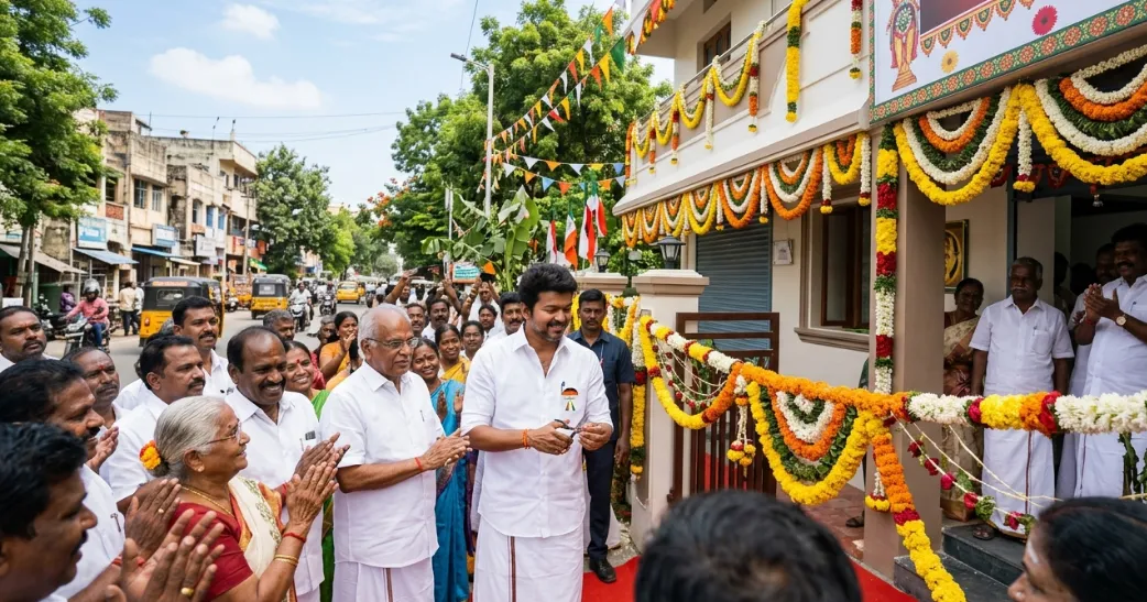 பெரம்பூரில் அதிரடி…! புதிய MLA அலுவலகத்தை திறக்கும் முதல்வர் விஜய்.