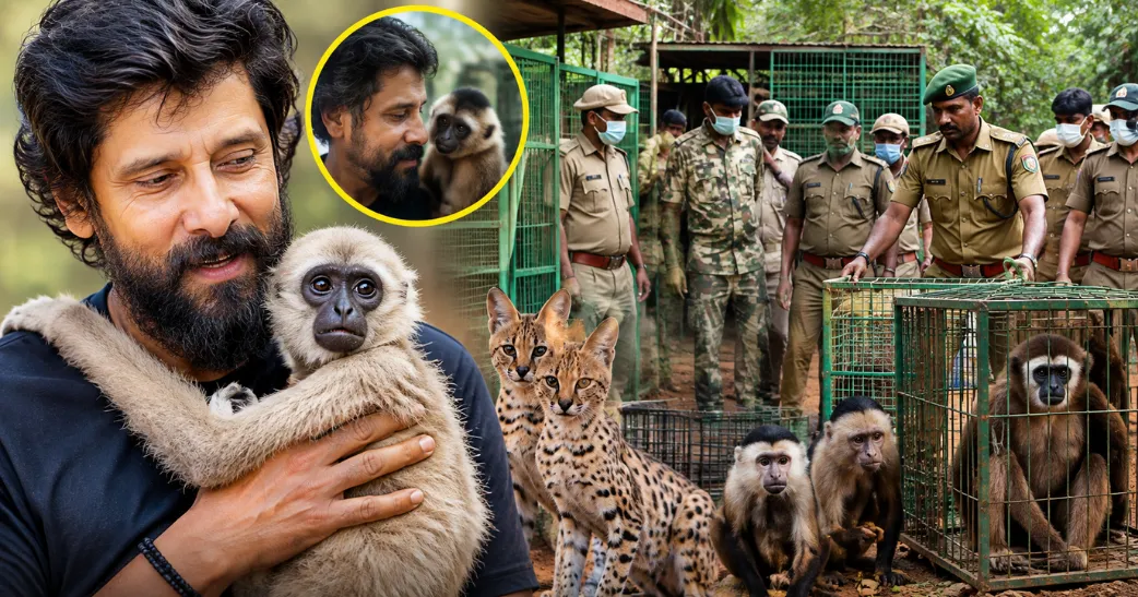 விக்ரம் வெளியிட்ட குரங்கு வீடியோவால் சிக்கிய பண்ணை…! அதிரடி சோதனையில் 11 அரிய வெளிநாட்டு வனவிலங்குகள் பறிமுதல்.