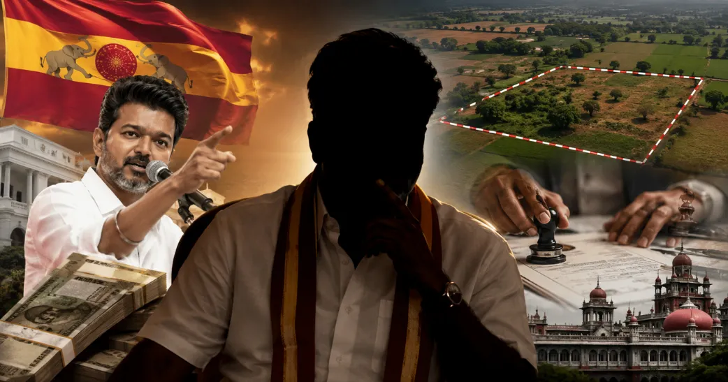 தமிழக வெற்றிக் கழக அரசுக்கு முதல் ஊழல் சர்ச்சை…! முக்கிய அமைச்சர் மீது 100 ஏக்கர் நிலம் குவித்ததாக பகீர் குற்றச்சாட்டு.