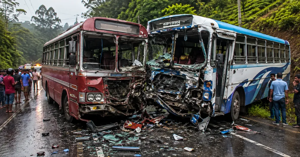 கேகாலையில் இரு பேருந்துகள் நேருக்கு நேர் மோதி விபத்து…! 20 பேர் காயம்.